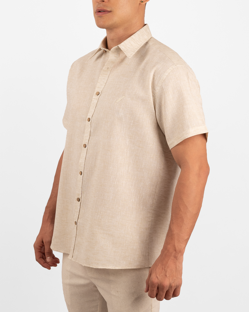 Camisa Cuello ingles Beige Jaspeado - MC